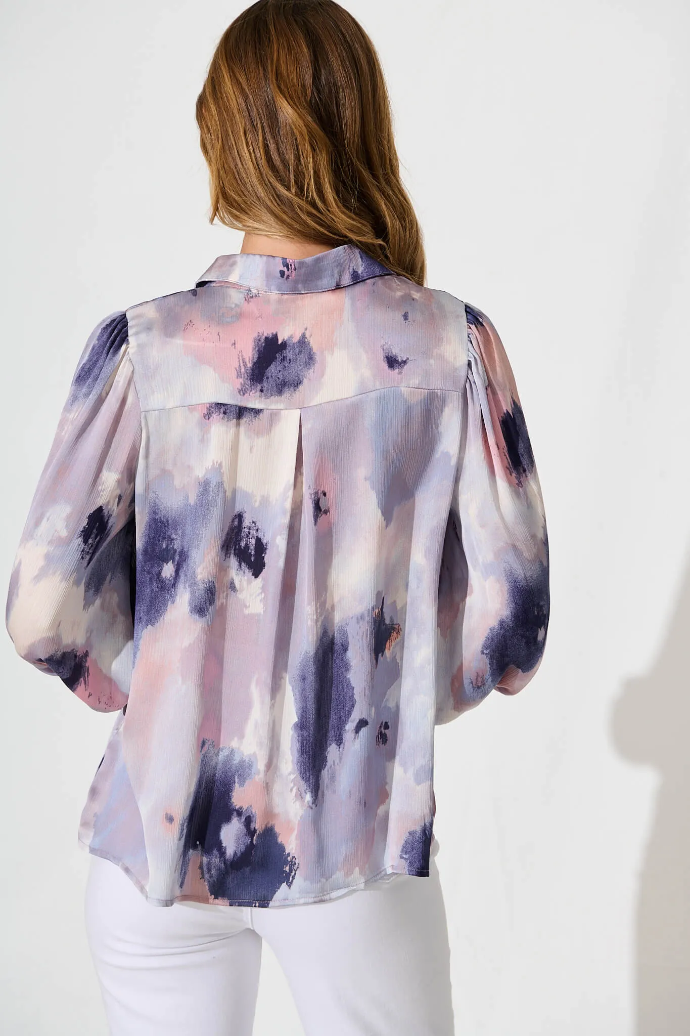 Afternoon Shirt In Pink And Lilac Watercolour Satin