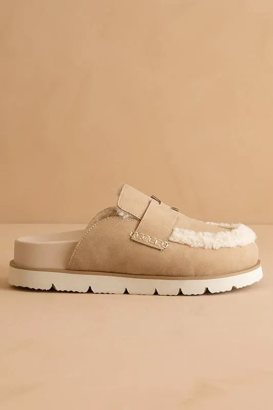 Avalon -Suede Shearling Loafer Mule