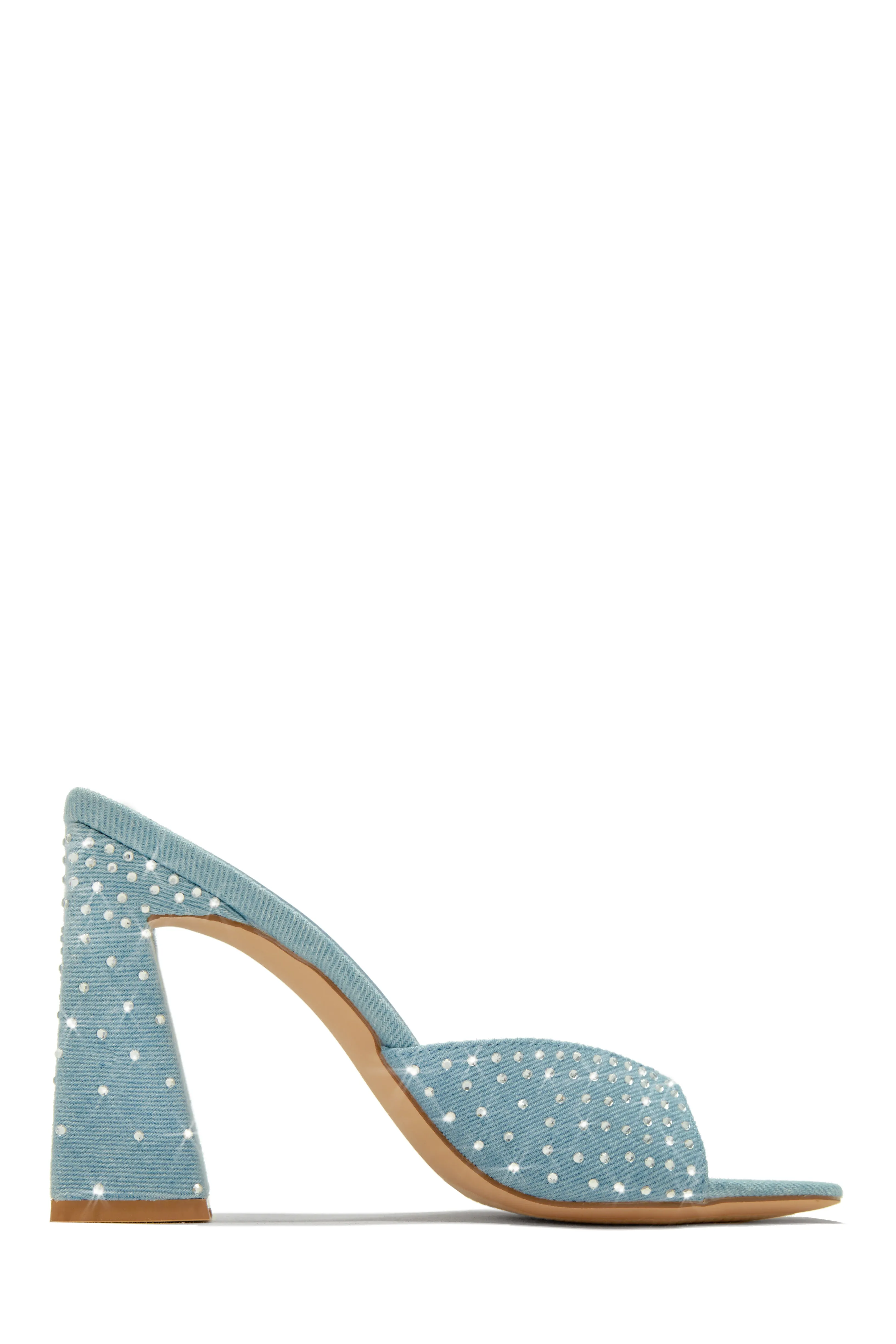Azaria Embellished Block Heel Mules - Denim