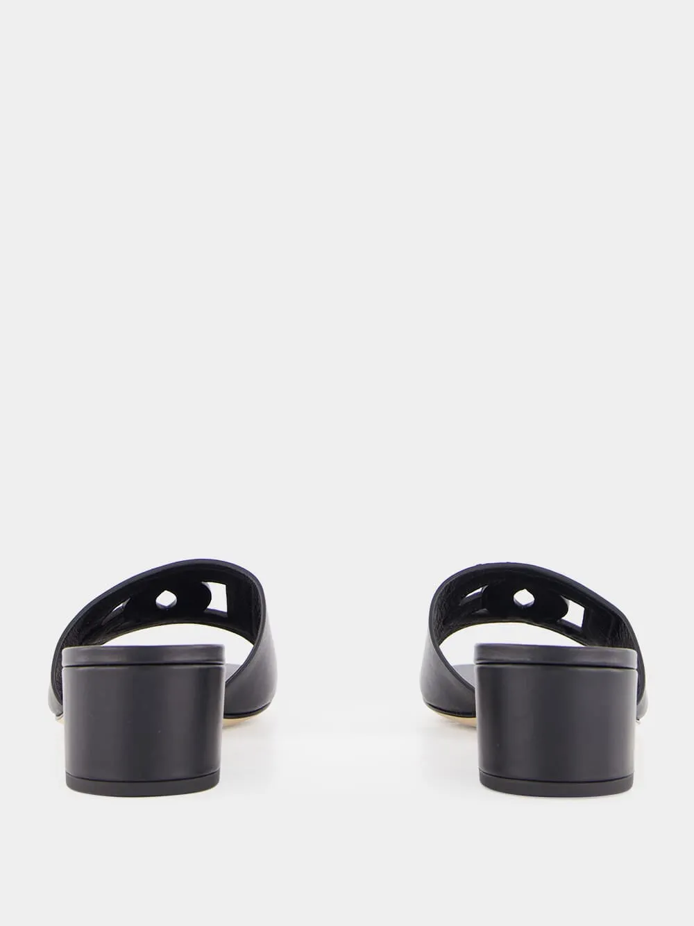 Black Leather Heeled Slides