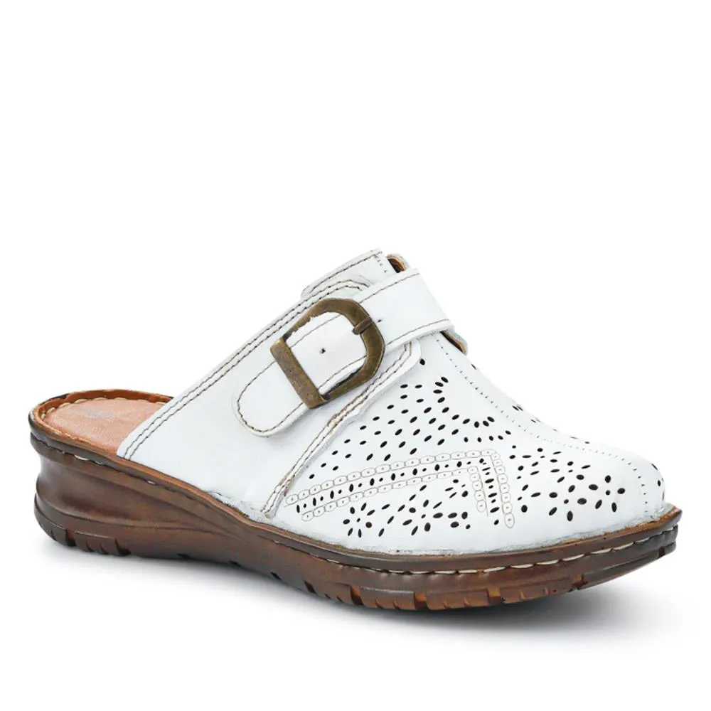 Breathable Leather Buckled Mules - HAK41010 / 327 464