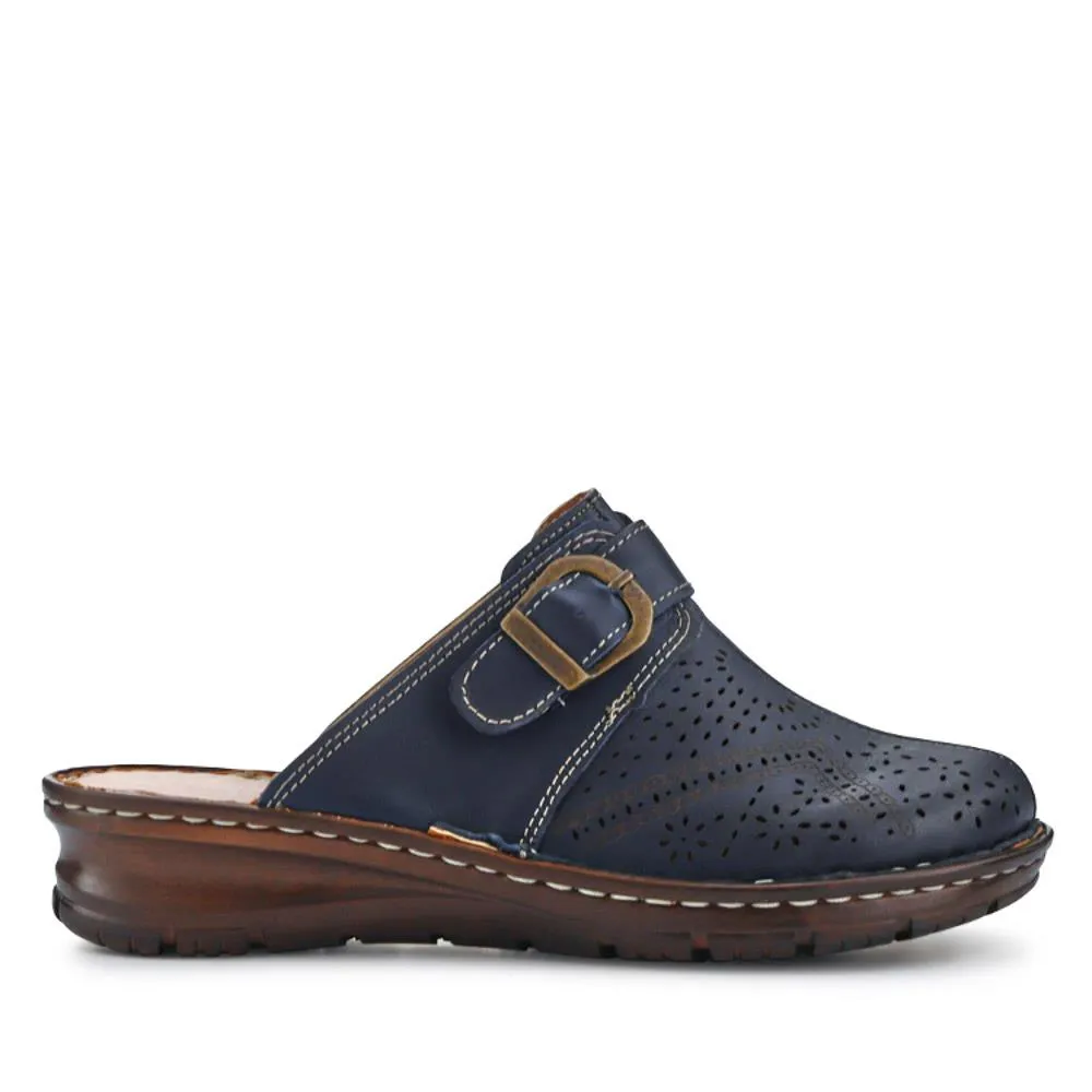 Breathable Leather Buckled Mules - HAK41010 / 327 464
