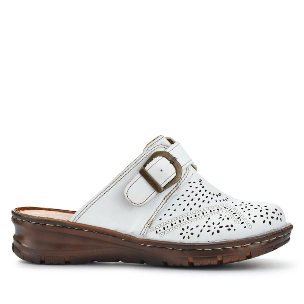 Breathable Leather Buckled Mules - HAK41010 / 327 464