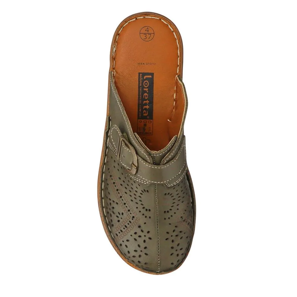Breathable Leather Buckled Mules - HAK41010 / 327 464