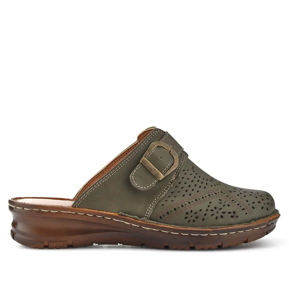 Breathable Leather Buckled Mules - HAK41010 / 327 464