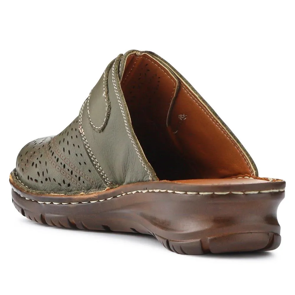 Breathable Leather Buckled Mules - HAK41010 / 327 464