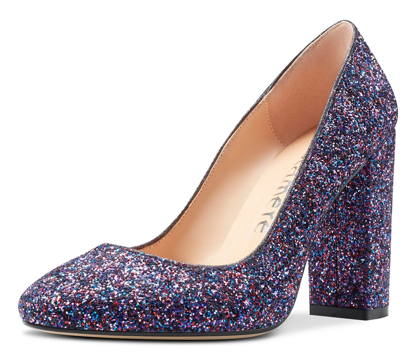 CASTAMERE Womens High Heels Round Toe Pumps Slip-on 10CM Chunky Block Heel Office