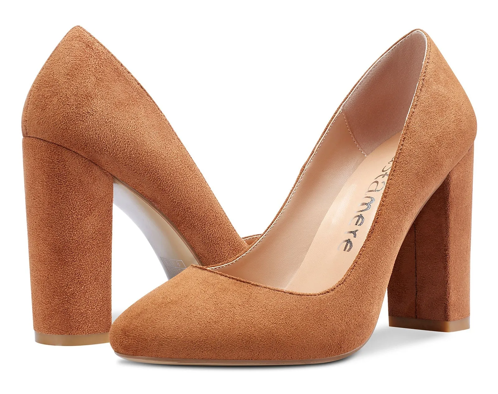 CASTAMERE Womens High Heels Round Toe Pumps Slip-on 10CM Chunky Block Heel Office