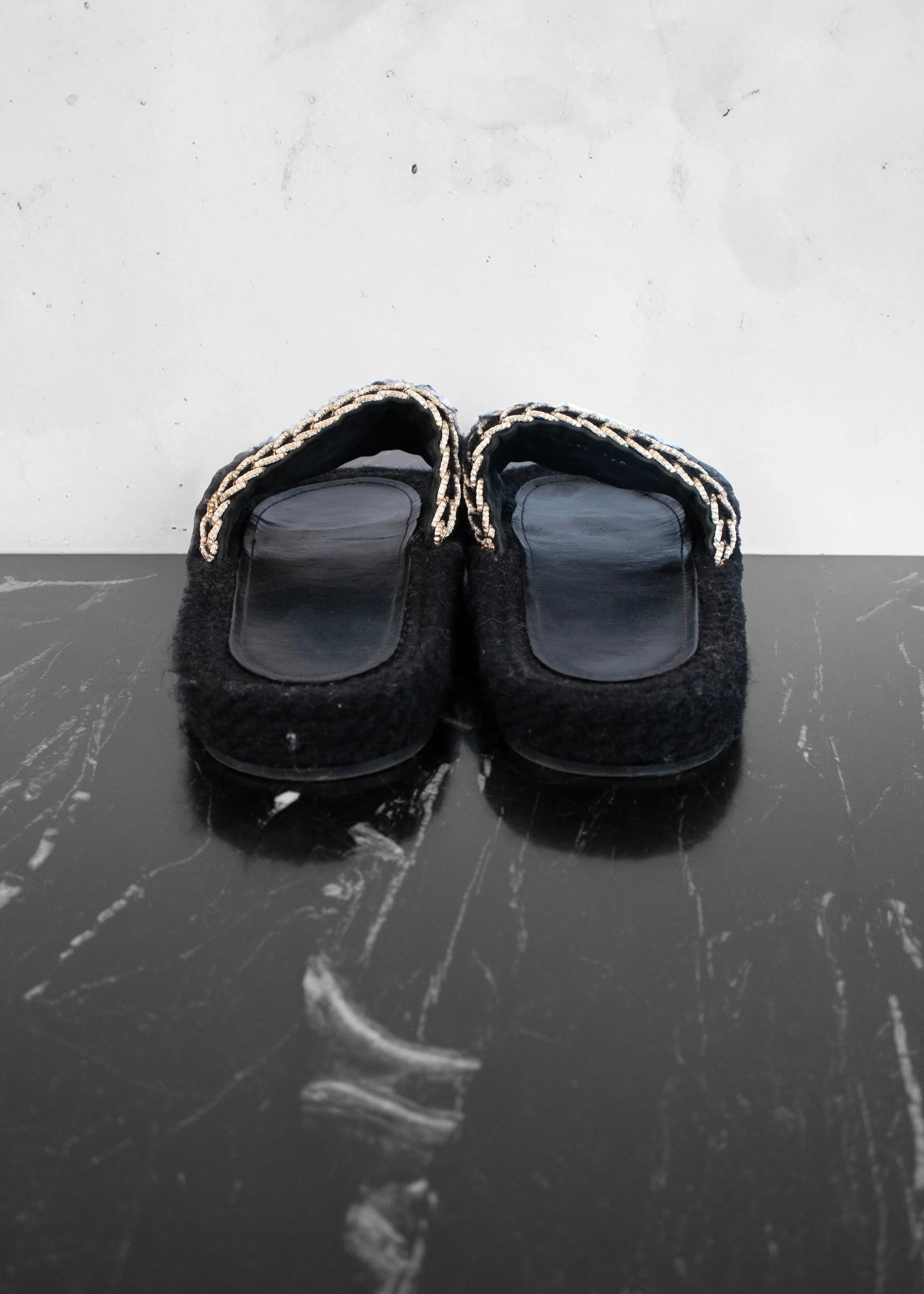 Chanel Braided Knit Black Gold CC Mules