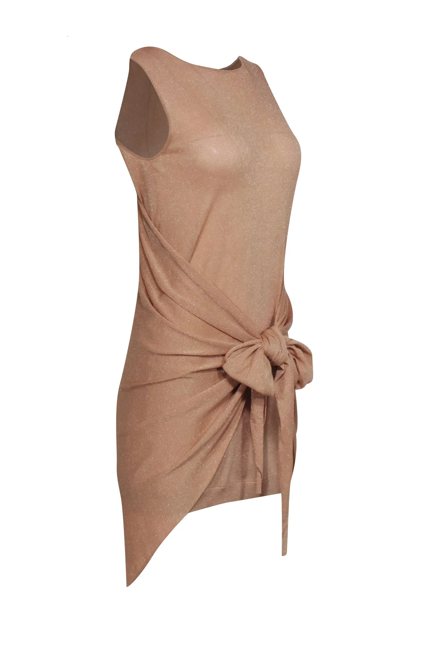 Chanel - Champagne Gold Glitter Sleeveless Dress w/ Attached Shawl Sz 2