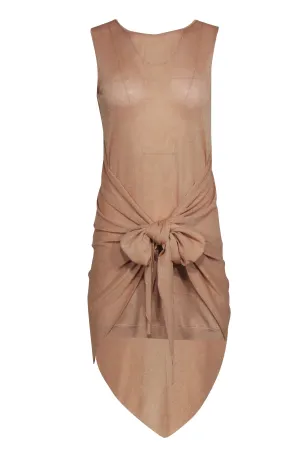 Chanel - Champagne Gold Glitter Sleeveless Dress w/ Attached Shawl Sz 2