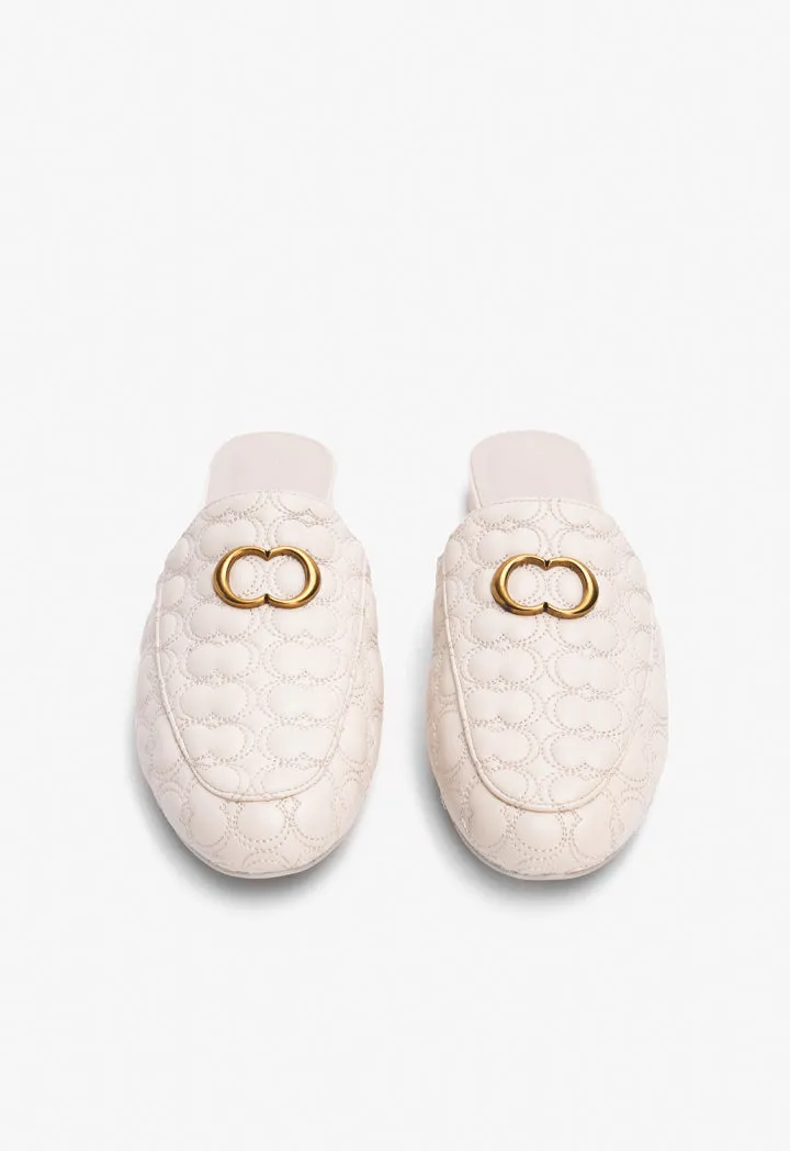Choice Quilted Embellished Mules Off White