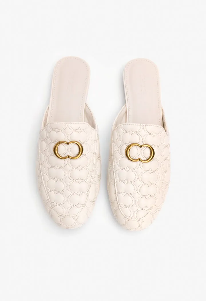 Choice Quilted Embellished Mules Off White