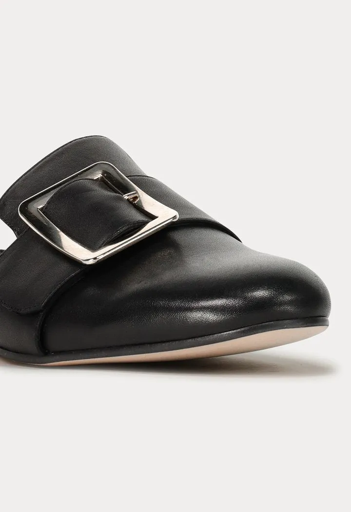 Choice Round Toe Buckled Flat Mules Black