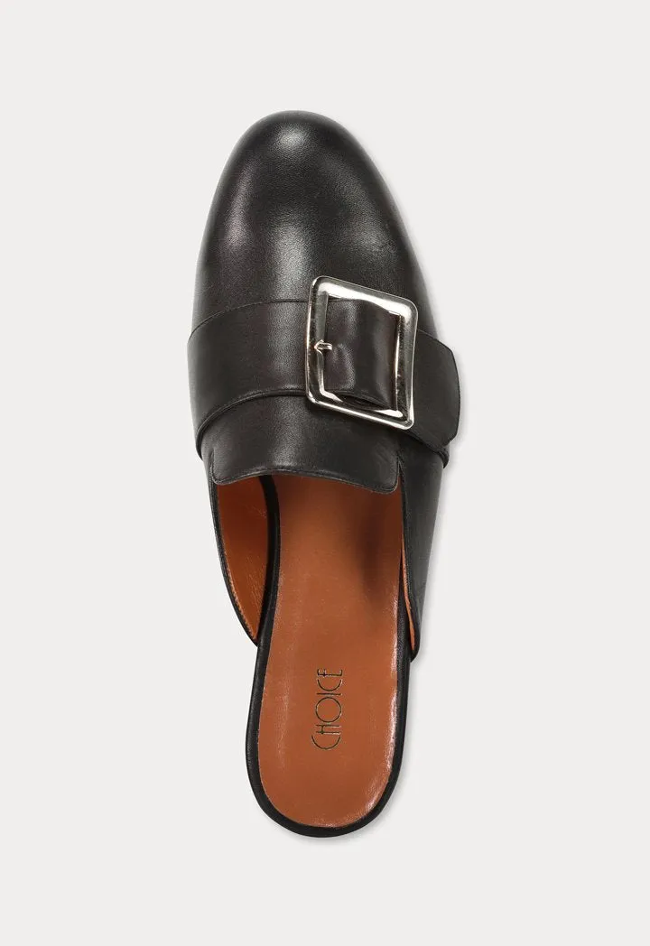 Choice Round Toe Buckled Flat Mules Black