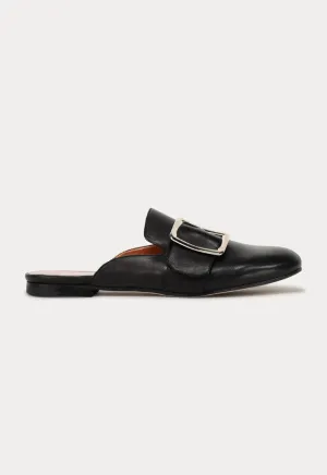 Choice Round Toe Buckled Flat Mules Black