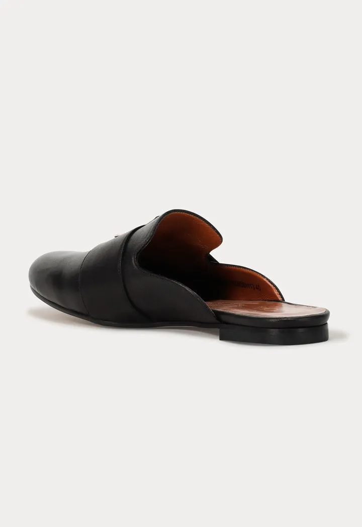 Choice Round Toe Buckled Flat Mules Black