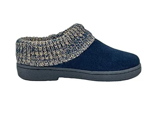 Clarks Amanda Dark Navy Suede Leather Knitted Collar Clog Plush Faux Fur Mules