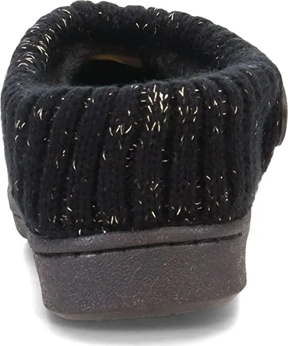 Clarks Black Knitted Collar Winter Clog Rounded Closed Toe Slippers