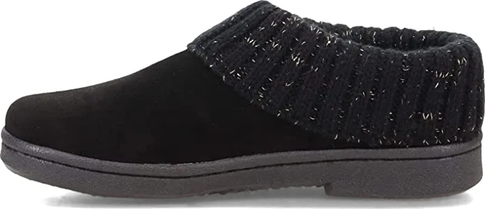 Clarks Black Knitted Collar Winter Clog Rounded Closed Toe Slippers