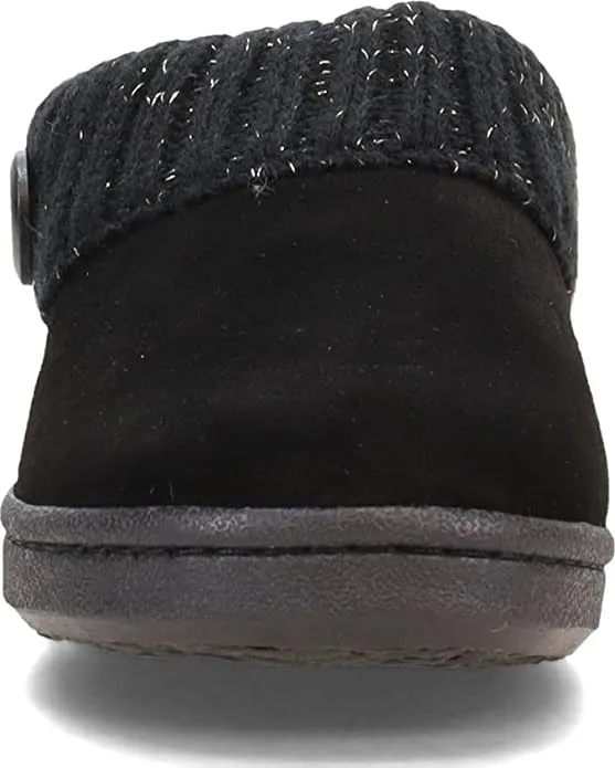 Clarks Black Knitted Collar Winter Clog Rounded Closed Toe Slippers