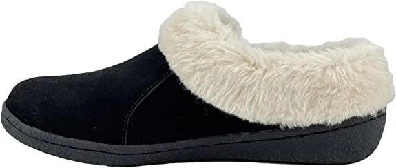 Clarks Black Suede Leather Faux Fur Lined Comfortable Round Toe Ankle Slippers