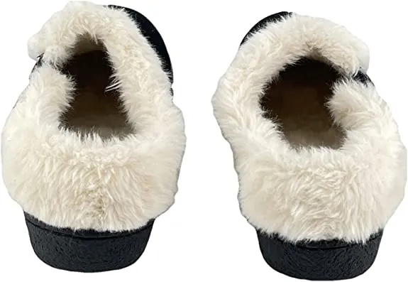 Clarks Black Suede Leather Faux Fur Lined Comfortable Round Toe Ankle Slippers
