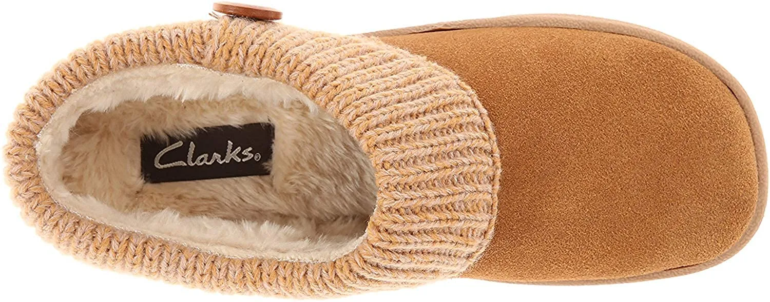 Clarks Cinnamon Knitted Collar Winter Clog Rounded Toe Casual Slippers