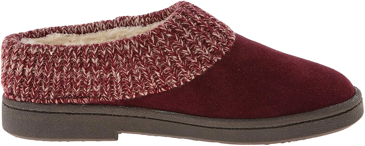 Clarks Fairisle Red Scuff Leather Rounded Closed Toe Slip On Slipper Mules