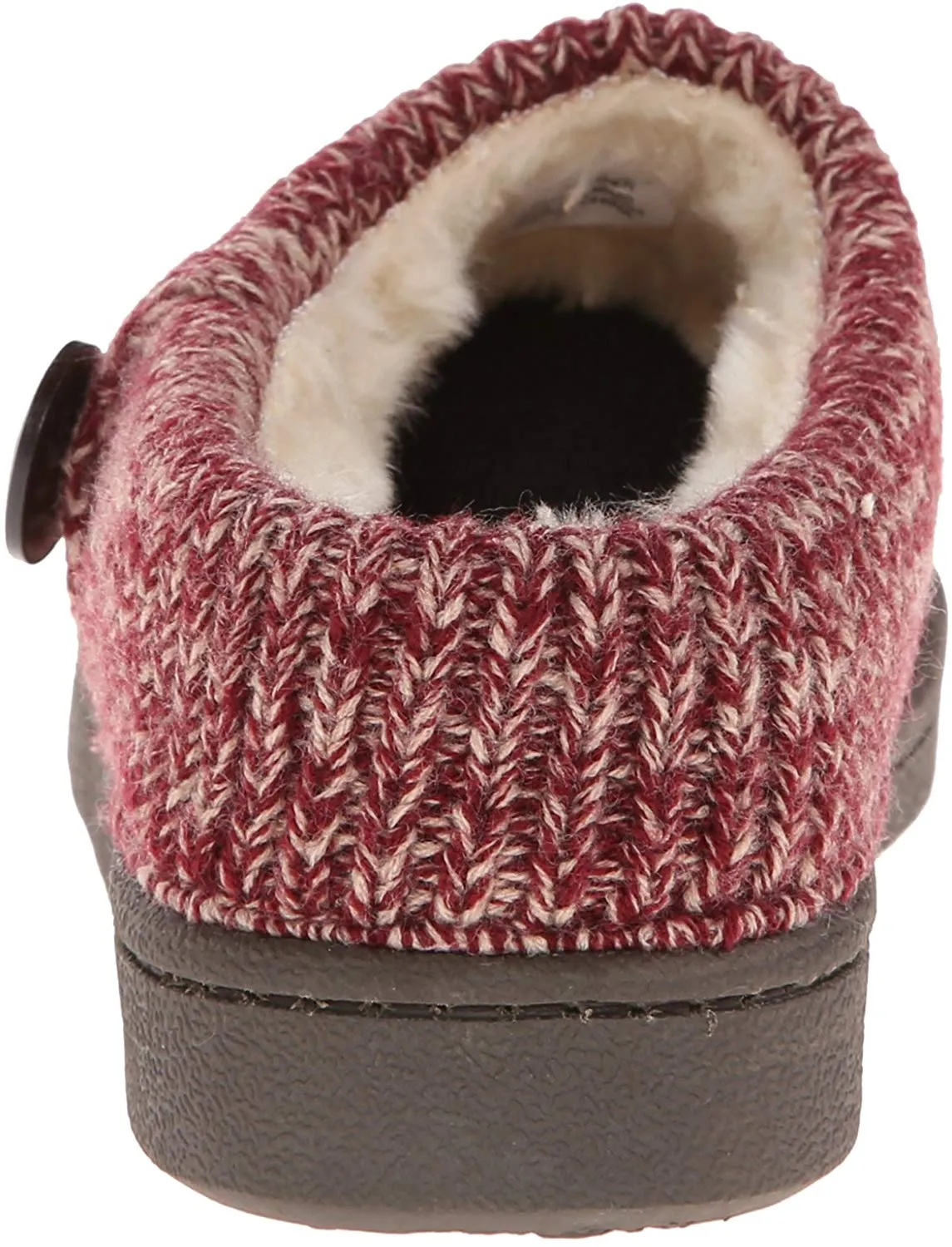 Clarks Fairisle Red Scuff Leather Rounded Closed Toe Slip On Slipper Mules