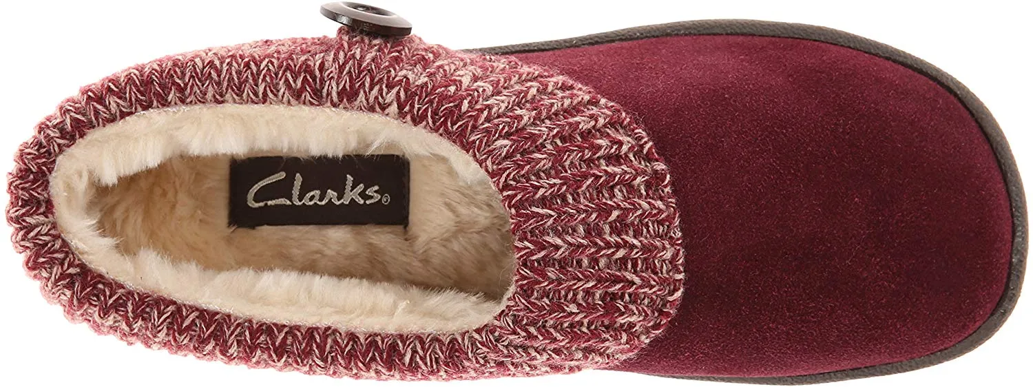 Clarks Fairisle Red Scuff Leather Rounded Closed Toe Slip On Slipper Mules