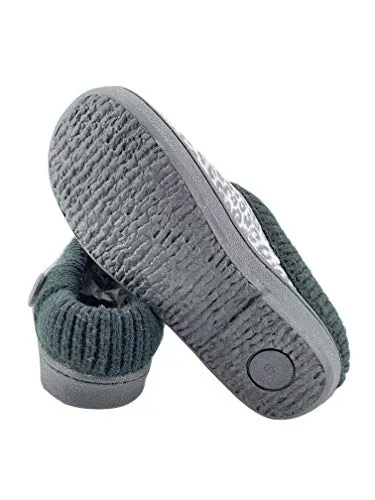 Clarks Grey Black Leopard Suede Leather Knitted Collar Plush Fur Lining Slippers