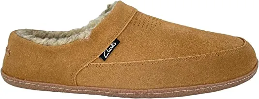 Clarks Mens Slipper Perforated Suede Leather Upper JMS0721 - Warm Plush Sherpa Lining - Indoor Outdoor House Slippers For Men