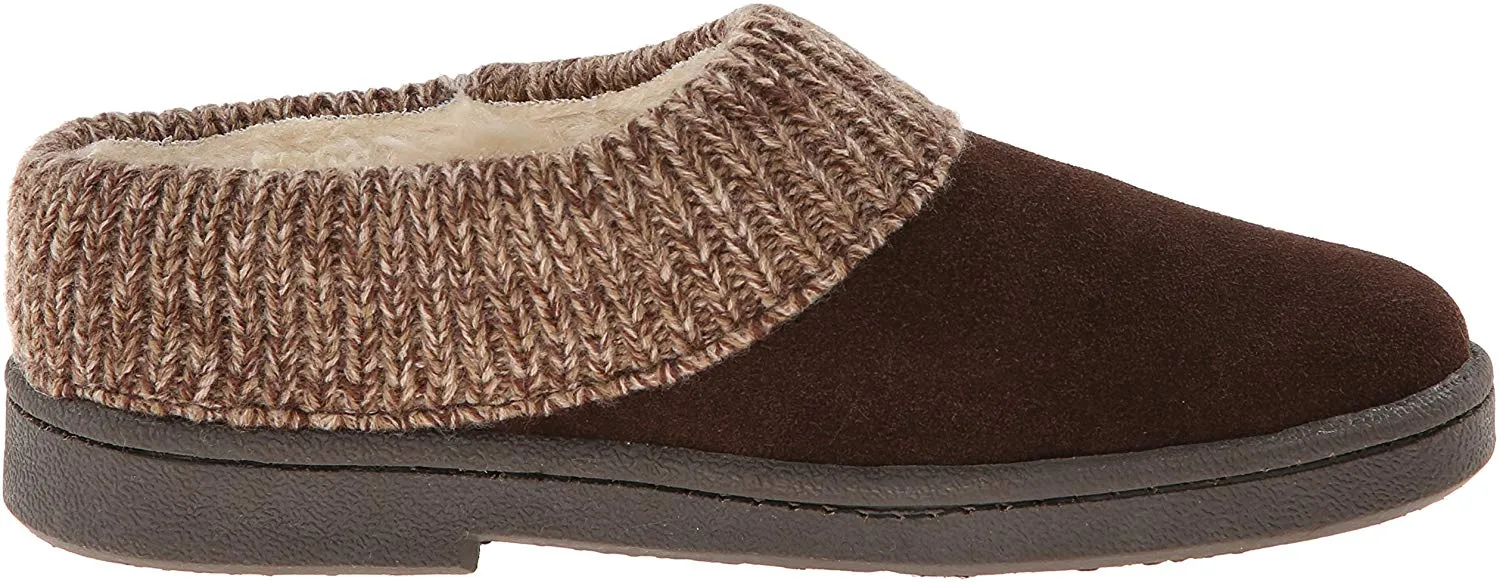 Clarks Women's Knit Scuff Leather Slipper Mules Sweater Cuff Clog (9, Brown)