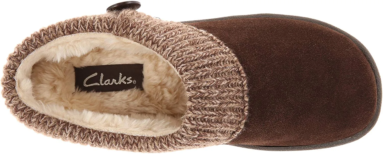 Clarks Women's Knit Scuff Leather Slipper Mules Sweater Cuff Clog (9, Brown)