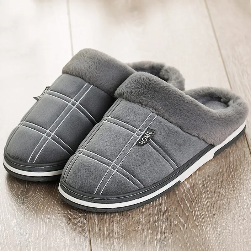 CYFMYD Men Slippers Suede Gingham Short Plush Non slip Cozy Velvet Waterproof Fur