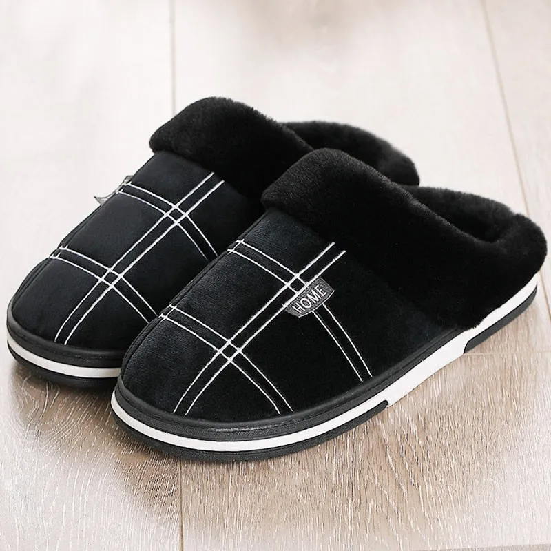 CYFMYD Men Slippers Suede Gingham Short Plush Non slip Cozy Velvet Waterproof Fur