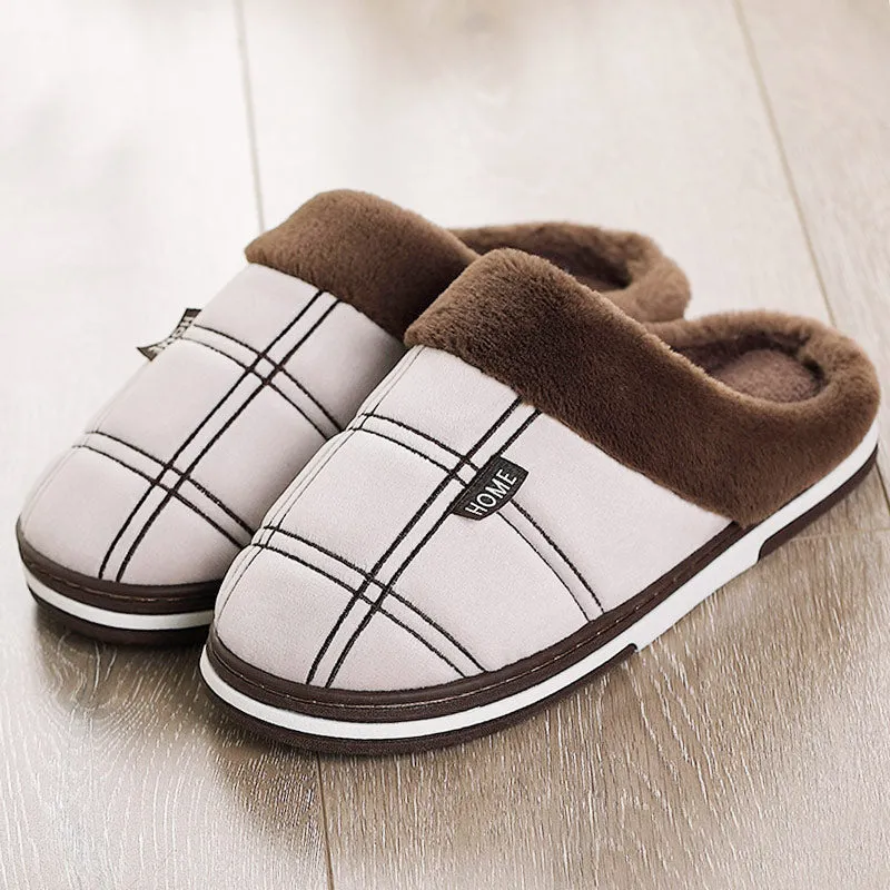 CYFMYD Men Slippers Suede Gingham Short Plush Non slip Cozy Velvet Waterproof Fur