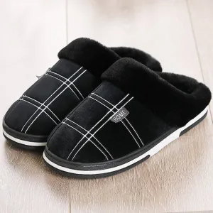 CYFMYD Men Slippers Suede Gingham Short Plush Non slip Cozy Velvet Waterproof Fur