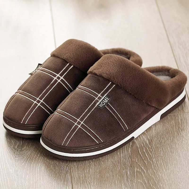 CYFMYD Men Slippers Suede Gingham Short Plush Non slip Cozy Velvet Waterproof Fur