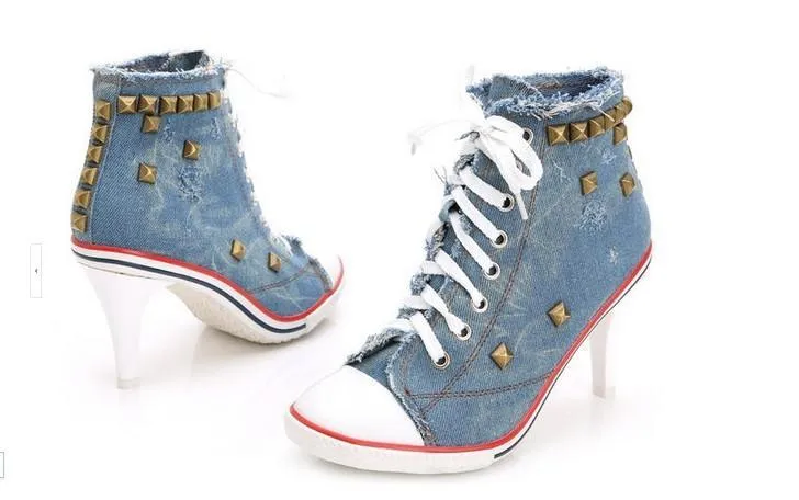 Denim High Heel Rivet Shoe