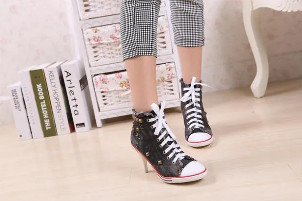 Denim High Heel Rivet Shoe