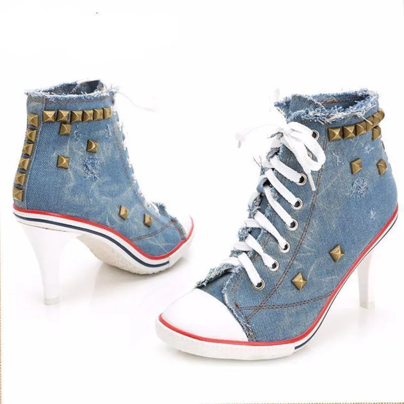 Denim High Heel Rivet Shoe
