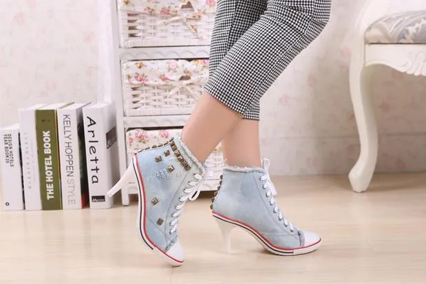 Denim High Heel Rivet Shoe