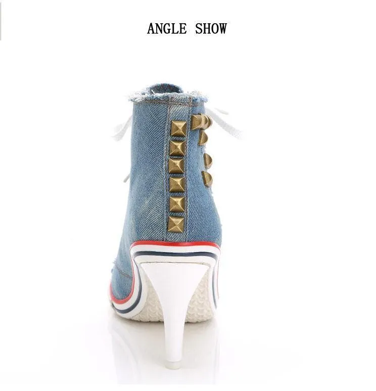 Denim High Heel Rivet Shoe