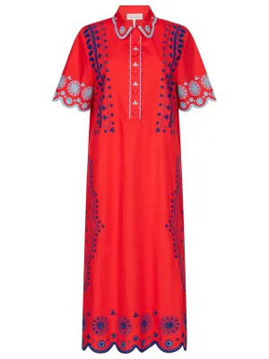 Dree Cotton Broderie-Anglaise Dress in Scarlet Azure