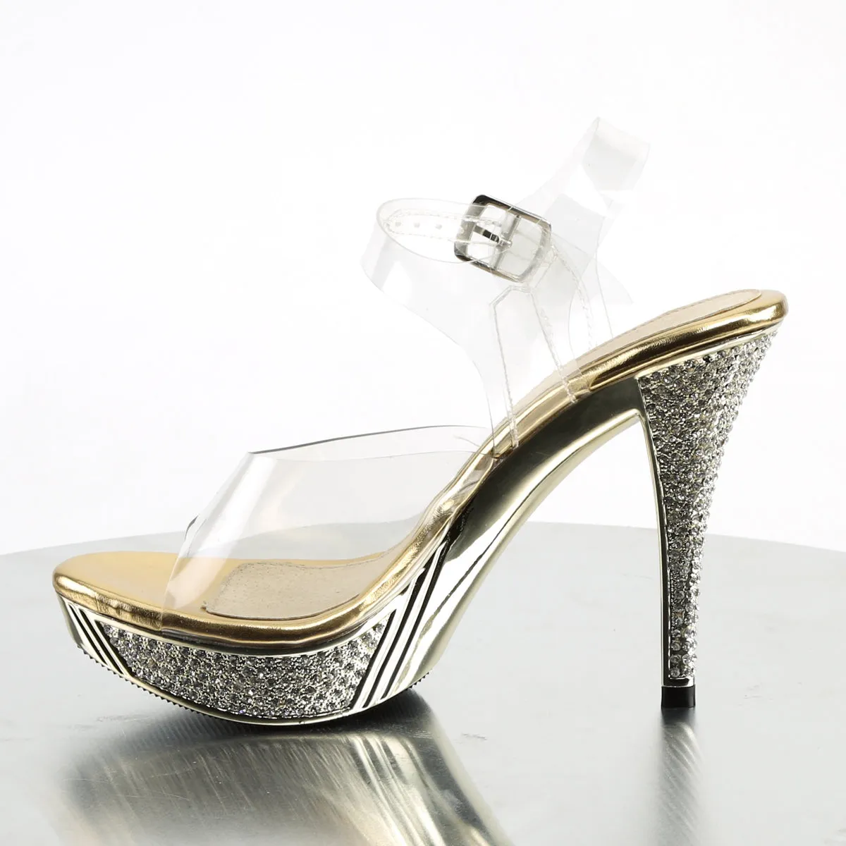 ELEGANT-408 Fabulicious 4 1/2" Elegant Clear/Gold Chrome Sexy Shoes (High Heels)