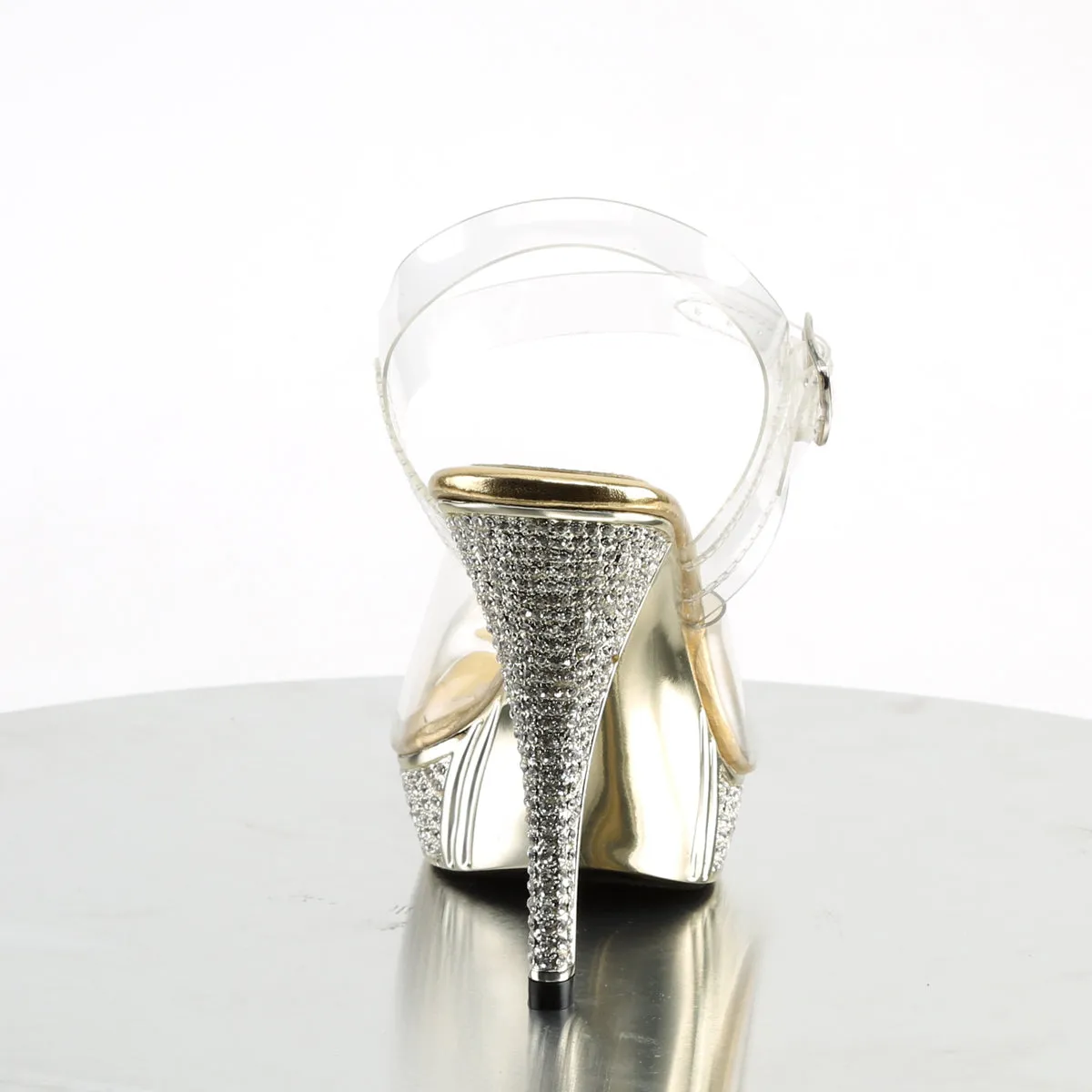 ELEGANT-408 Fabulicious 4 1/2" Elegant Clear/Gold Chrome Sexy Shoes (High Heels)