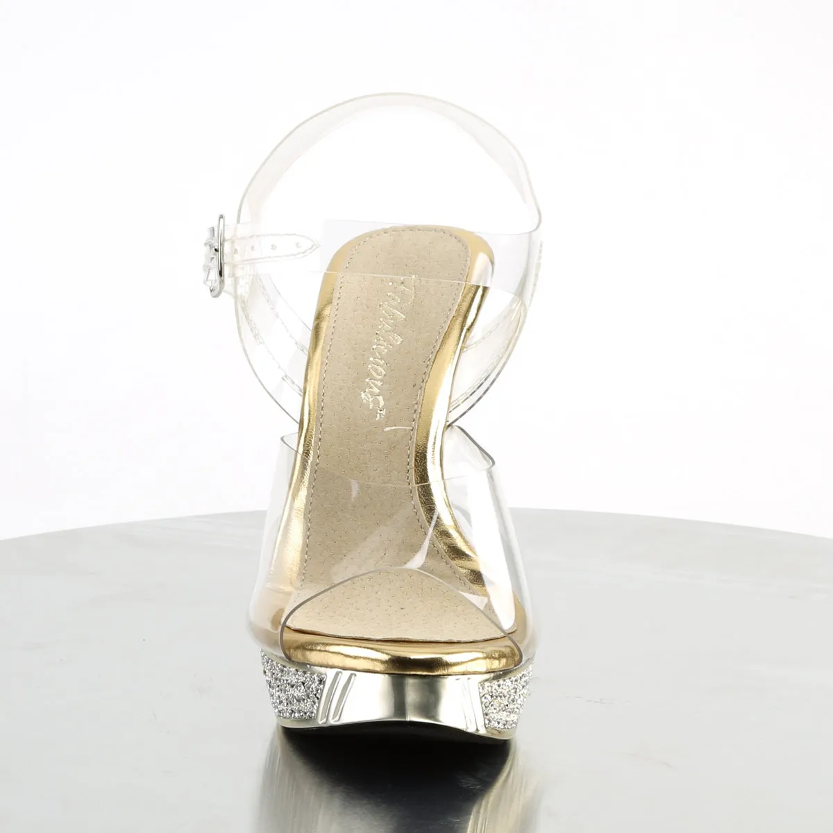 ELEGANT-408 Fabulicious 4 1/2" Elegant Clear/Gold Chrome Sexy Shoes (High Heels)
