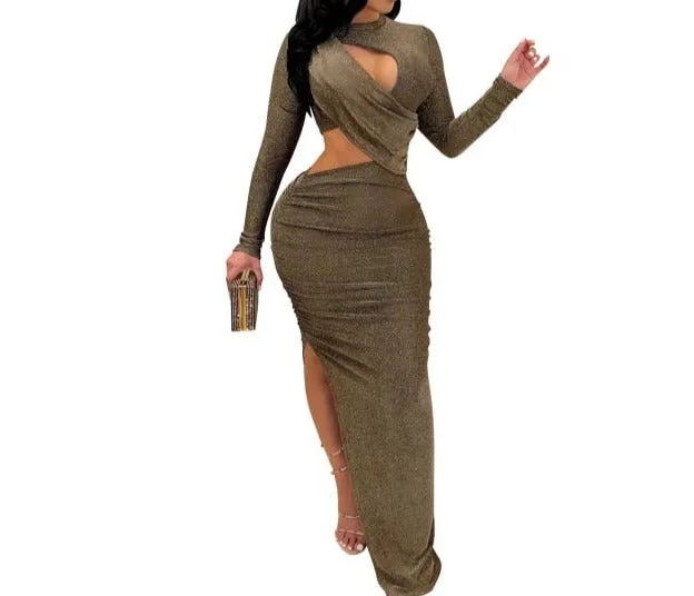 Elegant Glitter Solid Ruched Sexy Dress